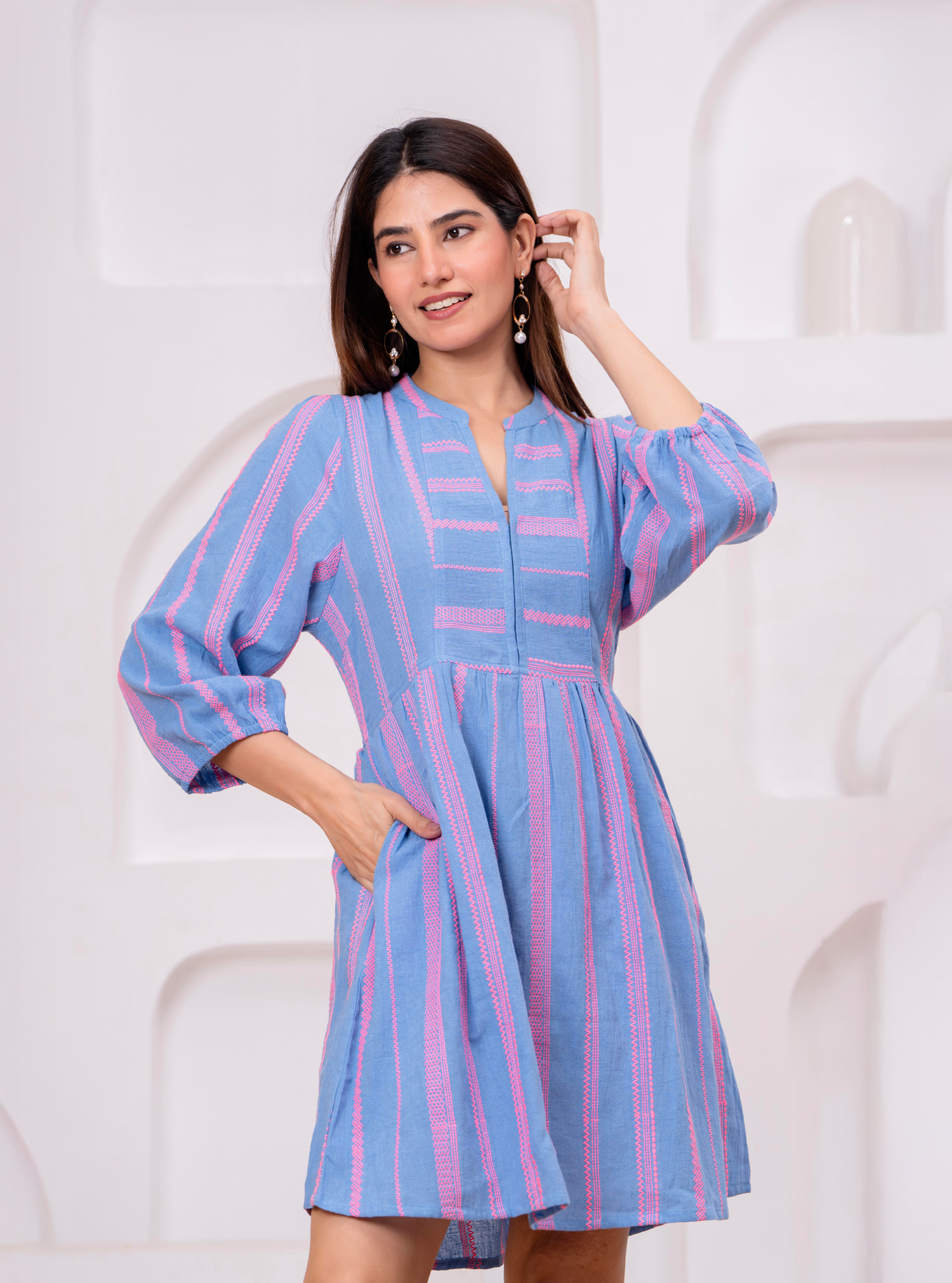 STRIPED A-LINE DRESS