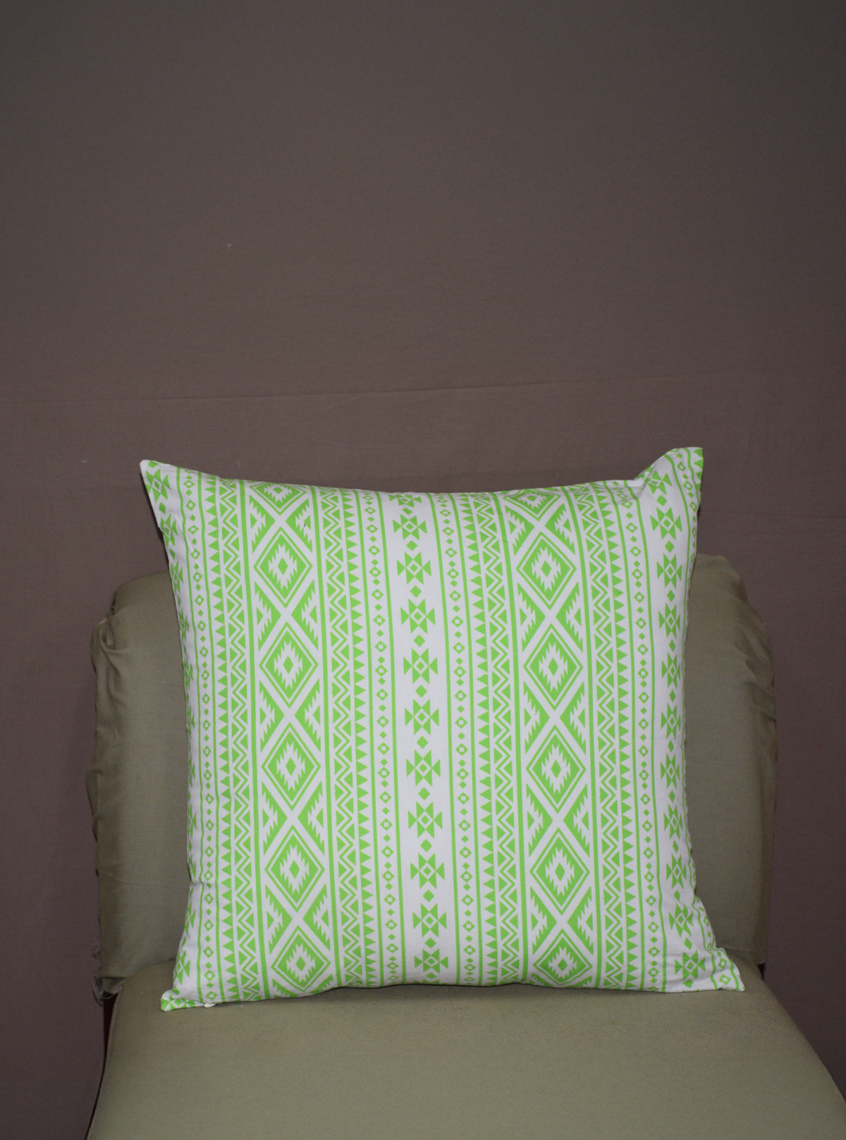 GREEN TRIBAL CUSHION COVER WITH FILLER