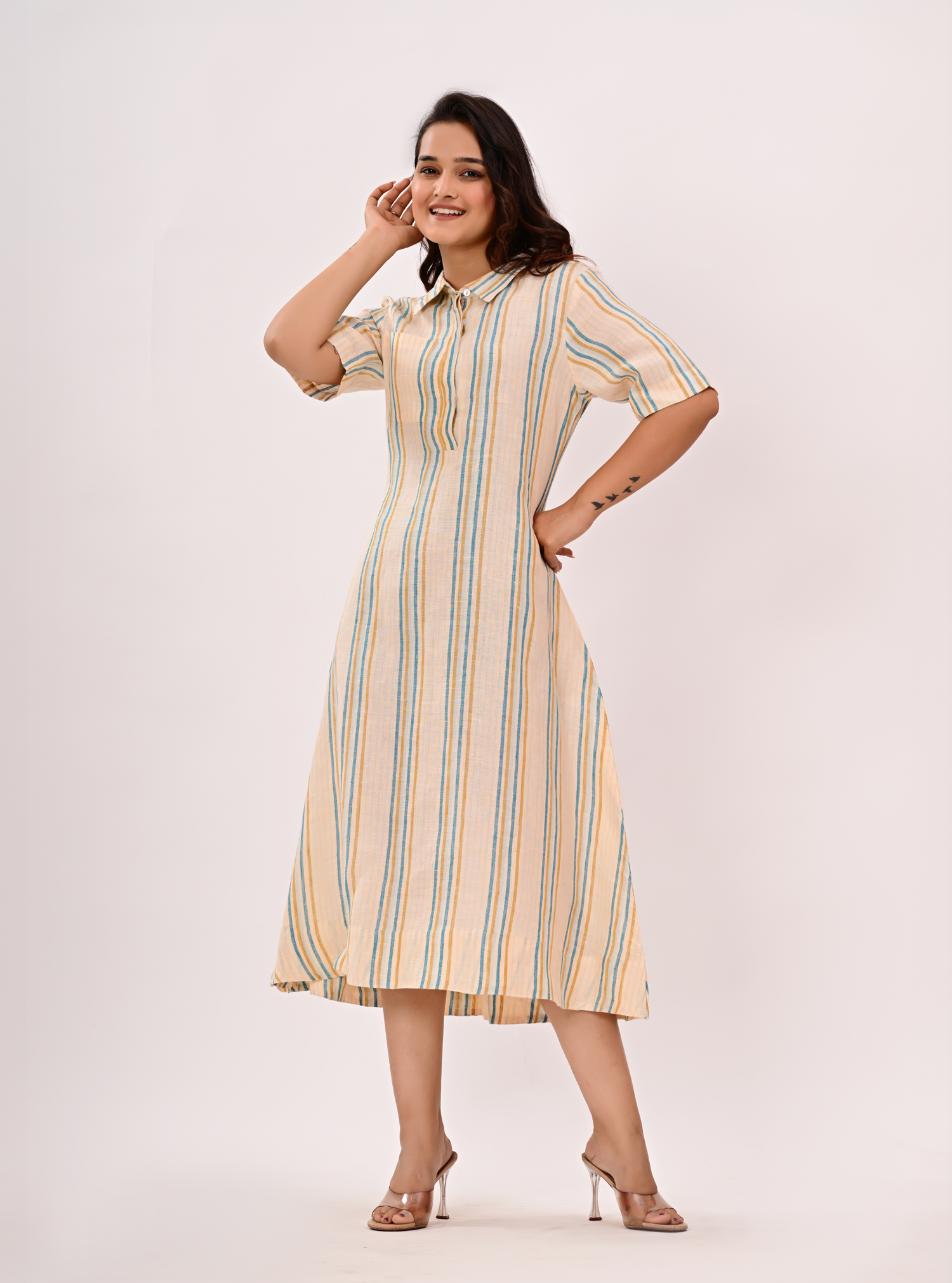AZURE STRIPE MIDI DRESS