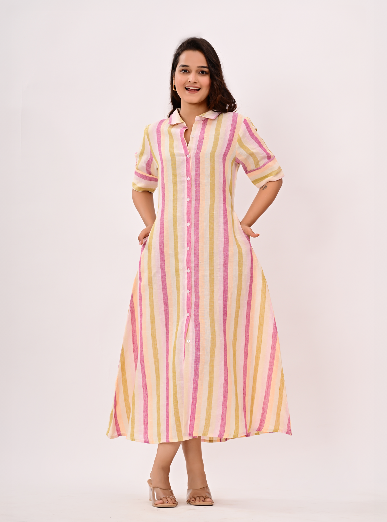 PASTEL LINEN MIDI DRESS