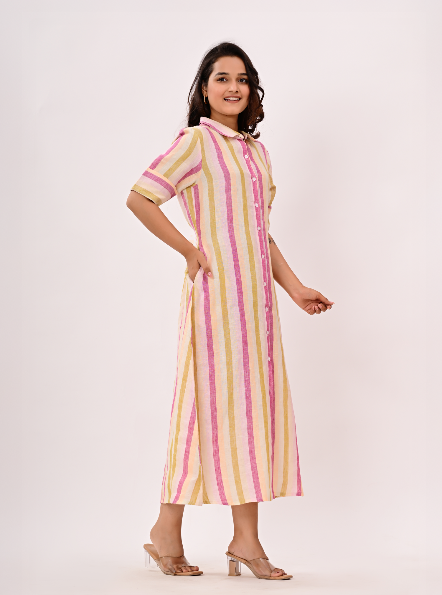 PASTEL LINEN MIDI DRESS