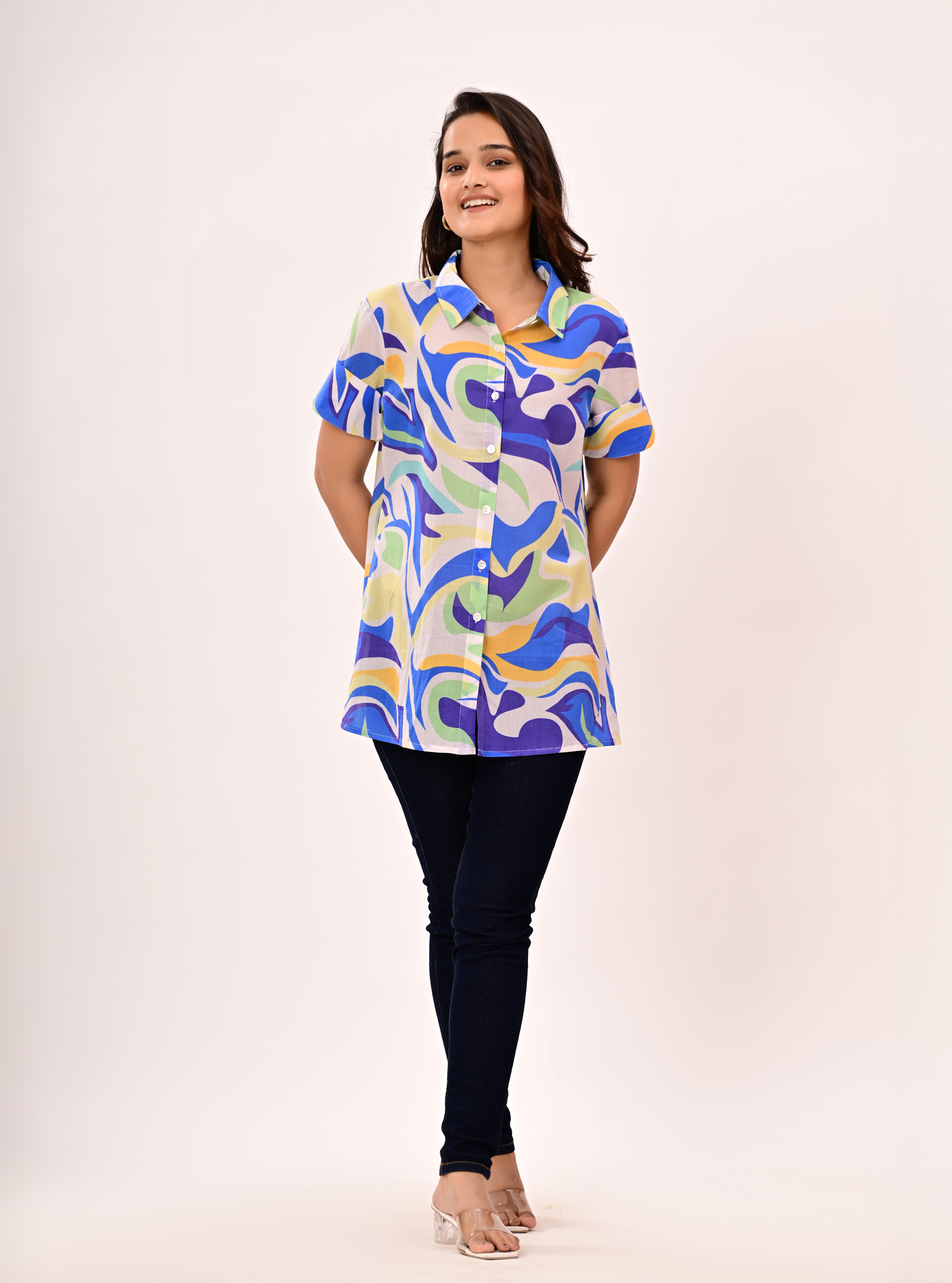 WAVE PRINT BUTTON-UP