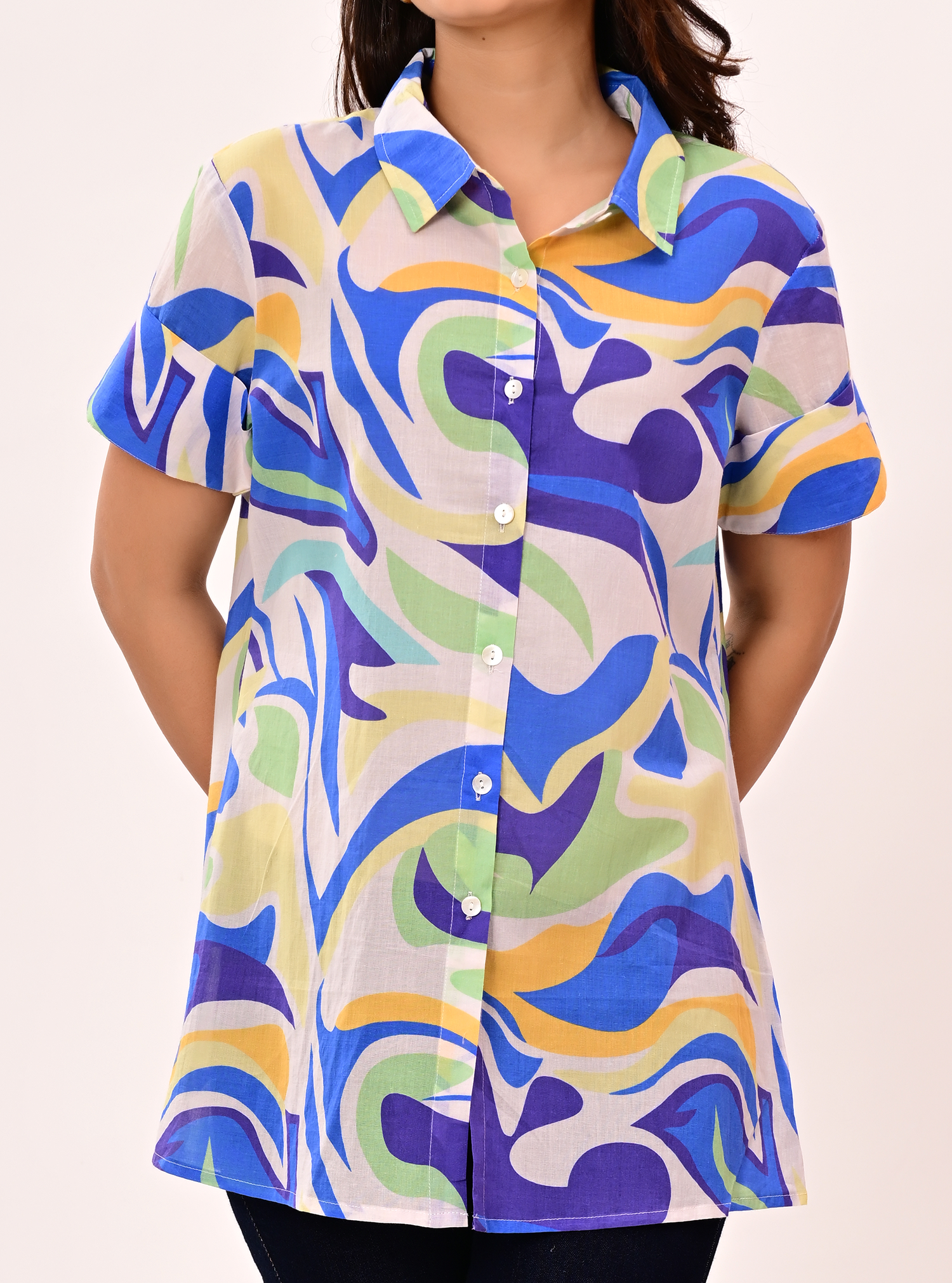 WAVE PRINT BUTTON-UP