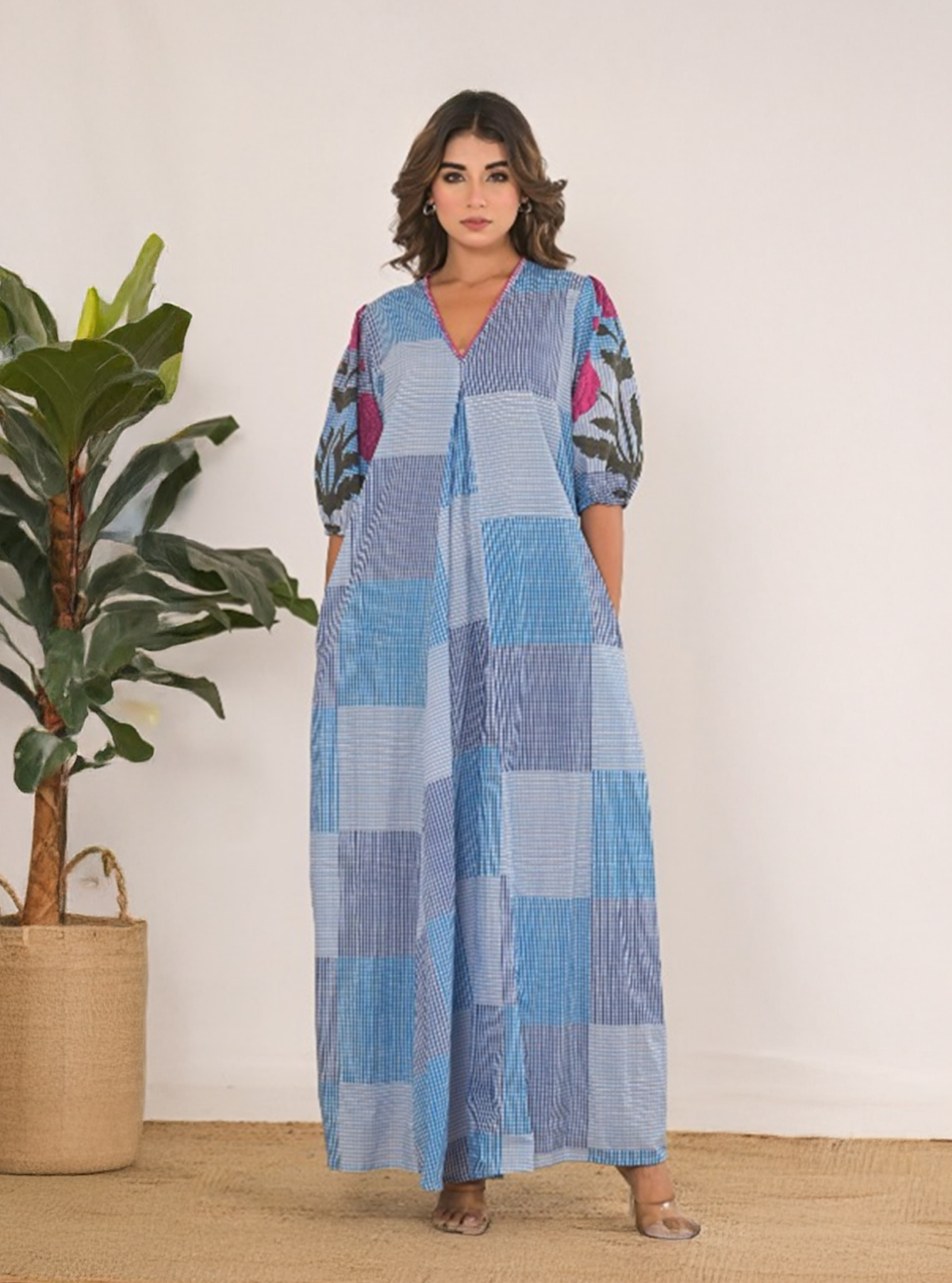 PATCHWORK PRINT MAXI DRESS